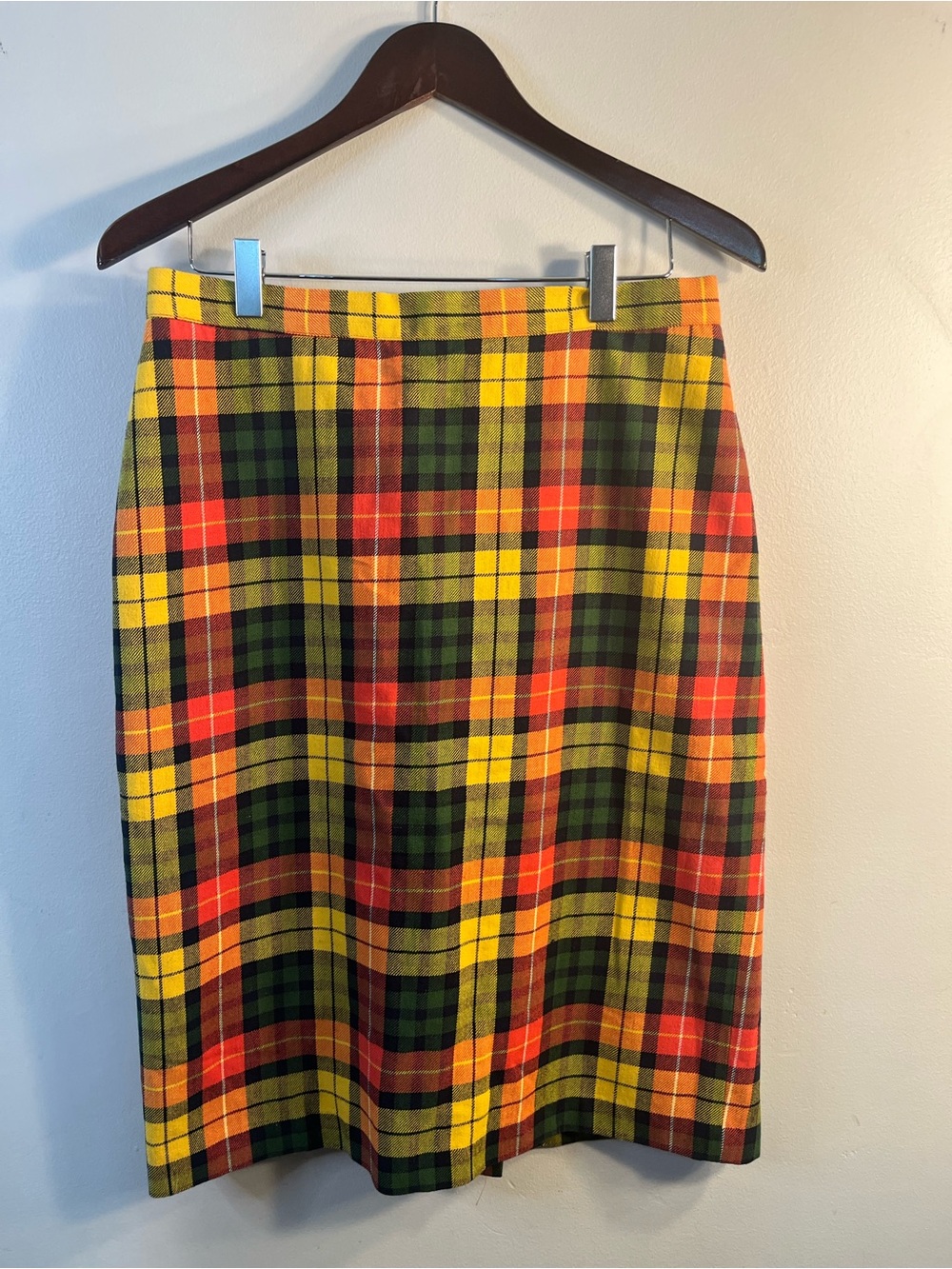 Liz Claiborne Plaid Pencil Skirt in Yellow, Green & Orange Y2K Size 10